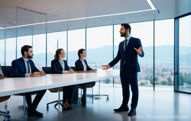 기계설계분야에서 요구되는 소프트 스킬 - **Prompt 1: Effective Communication in Engineering**
"A confident male Italian engineer in his l...