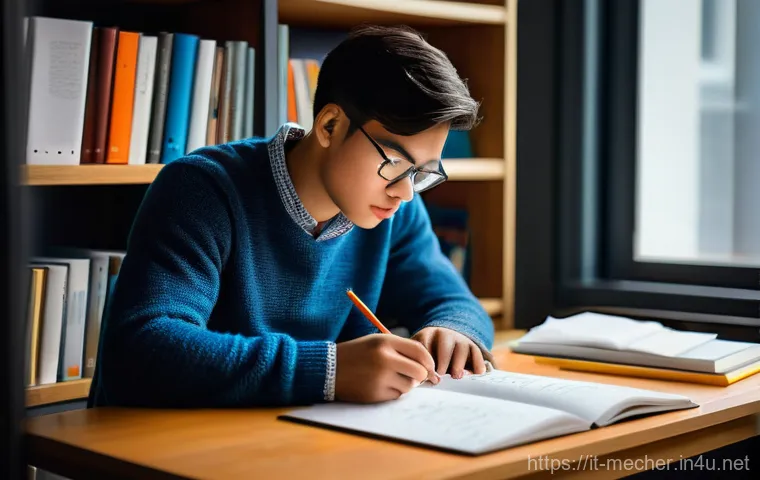 기계설계기사 시험 난이도별 학습법 - **Prompt 1: Dedicated Engineering Student in a Modern Study Space**
"A highly focused male stude...