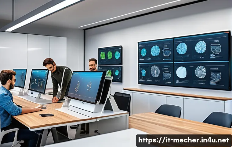 기계설계분야 최신 기술 트렌드 - A modern mechanical engineering design studio featuring a diverse team of Italian engineers collabor...