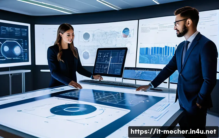 기계설계와 AI 기반 설계 자동화 - A modern Italian mechanical engineering office with a diverse team of engineers collaborating around...