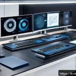 Home 23 기계설계와 모듈화 설계 사례 - A detailed futuristic mechanical design workspace showcasing modular components being rapidly protot...